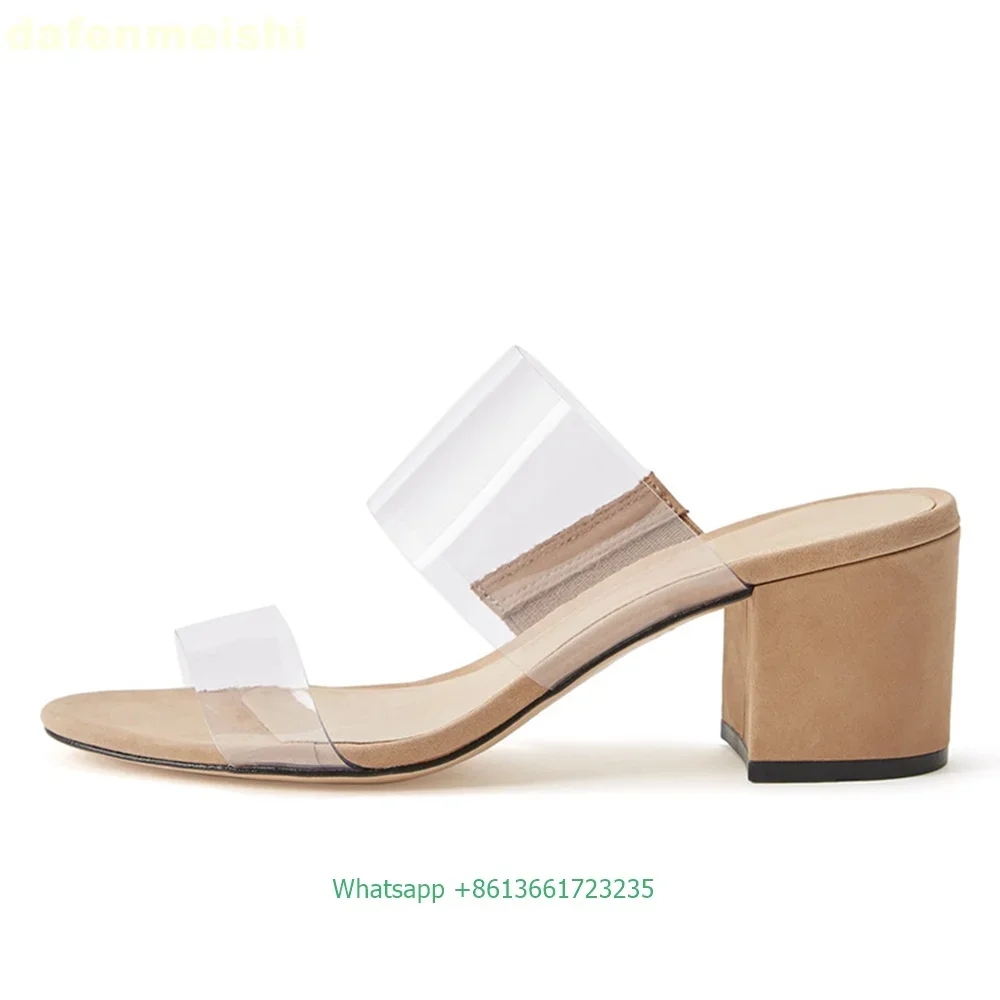 Transparent Pvc Cork Snake Pattern Slippers Patent Leather Pu Thick Heel Slip-On Casual Sandals Large Size Open Toe Shoes