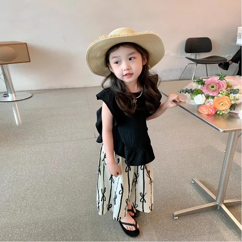 Baby Girl Clothes Suit Girls Wide-leg Pants Set Summer Dress 2024 New Foreign Style Korean Style Summer Sweet Two-piece Set image 4