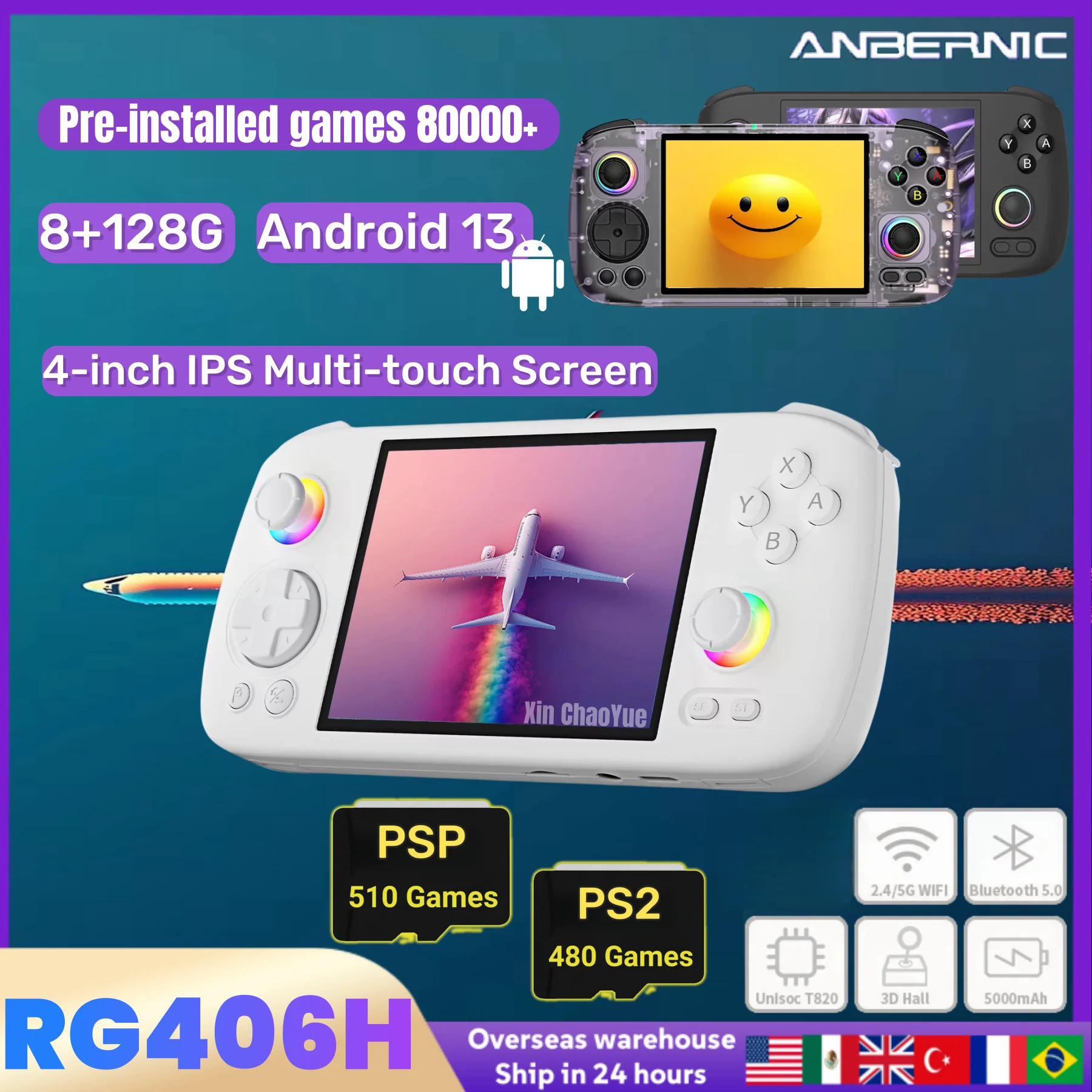 

ANBERNIC RG 406H Retro Game Console Android 13 Unisoc T820 64-bit Game Player RG406H 4.0Inch IPS HD Screen 3D Hall joystick PS2