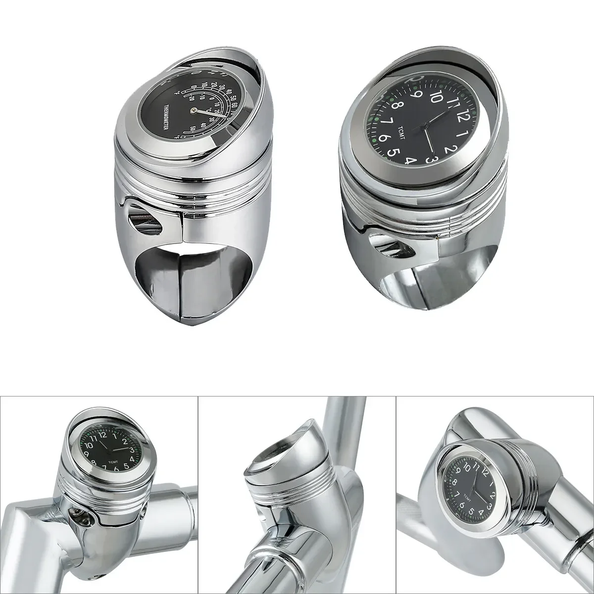 

Chrome 1 1/4" Handlebar Mount Clock & Thermometer Temperature Gauge Motorcycle