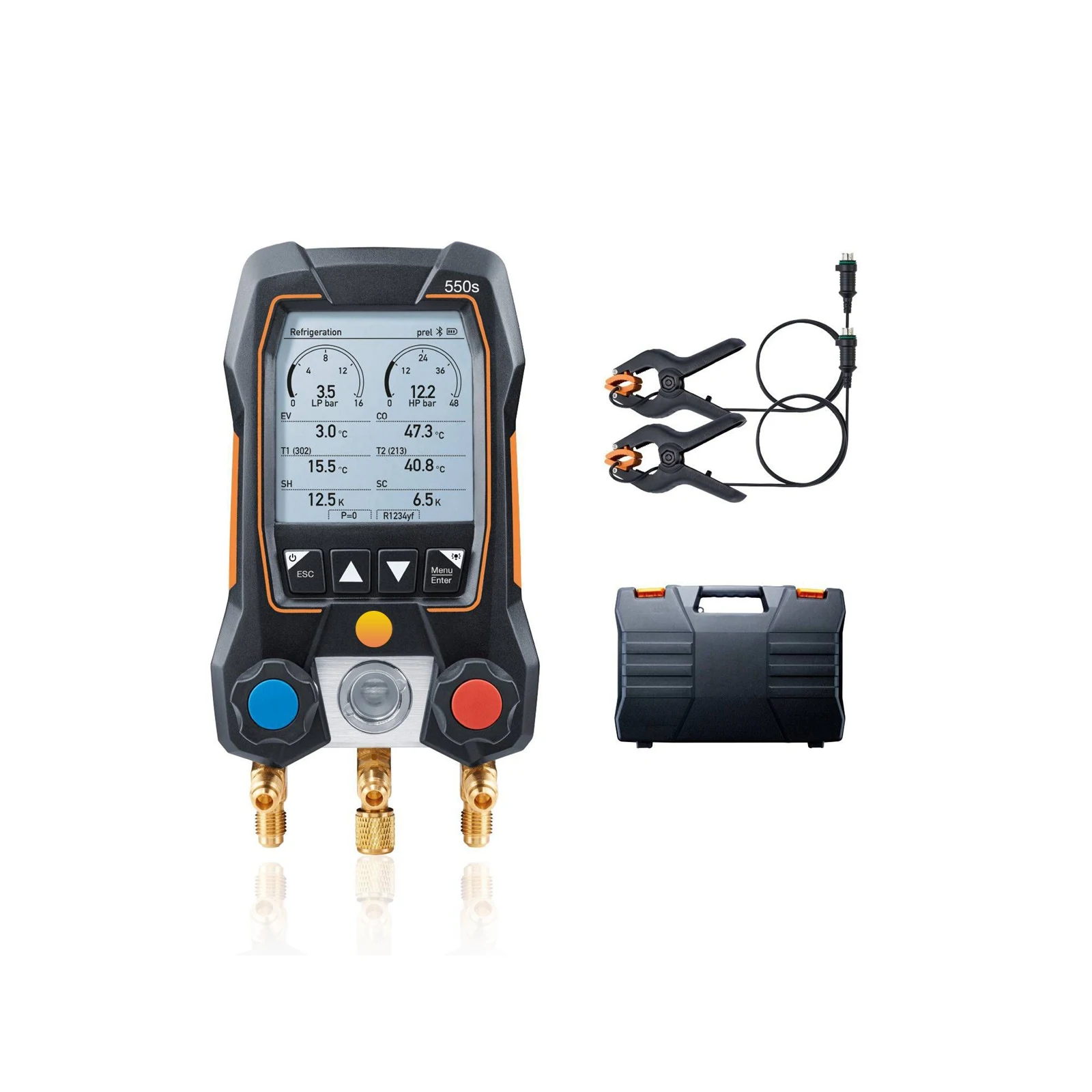 Testo 550s/549 Digital Refrigeration Gauge Manifold with Hoses Clamp Refrigerant Meter Set Probes 0563 1550 Manometro Tools