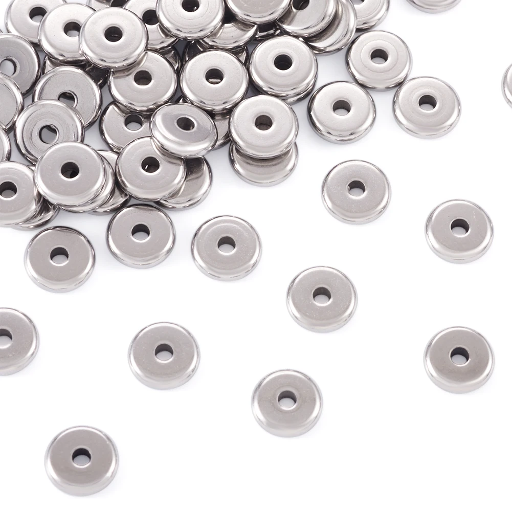 

100pcs Stainless Steel Spacer Beads Flat Round Rondelle Loose Bead Bracelet Necklace DIY Jewelry Beading Making Supplies 5~8x2mm