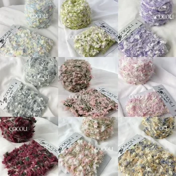 4 ชิ้นที่มีสีสันหลายสไตล์มือผสมด้ายทอมือผ้าพันคอกระเป๋าด้าย High-end การจับคู่สีแฟชั่นดอกไม้รูปแบบ