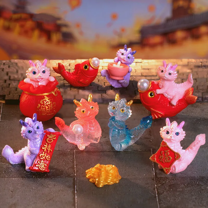 6Pcs / 9Pcs Colorful Cartoon Dragon Figurines Miniature Chinese Gifts Micro Merry Christmas Decorations Home Decoration