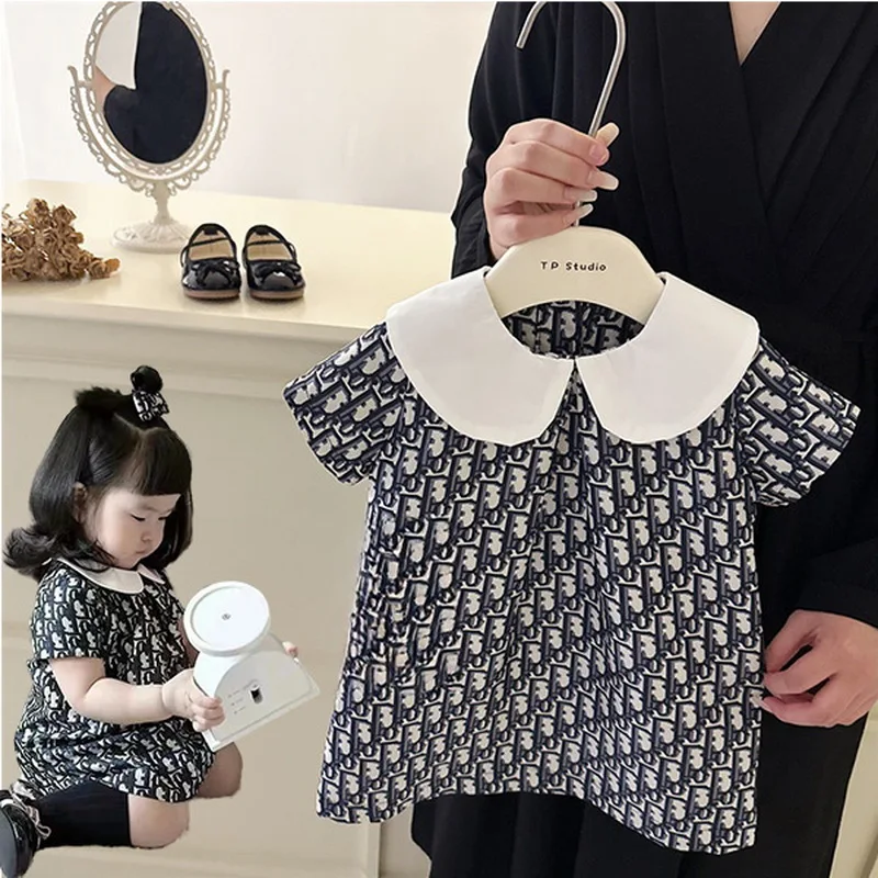 1〜7歳の女の子のためのジャカードプリンセスドレス,人形の襟がプリントされた毎日の夏の服,新しいコレクション