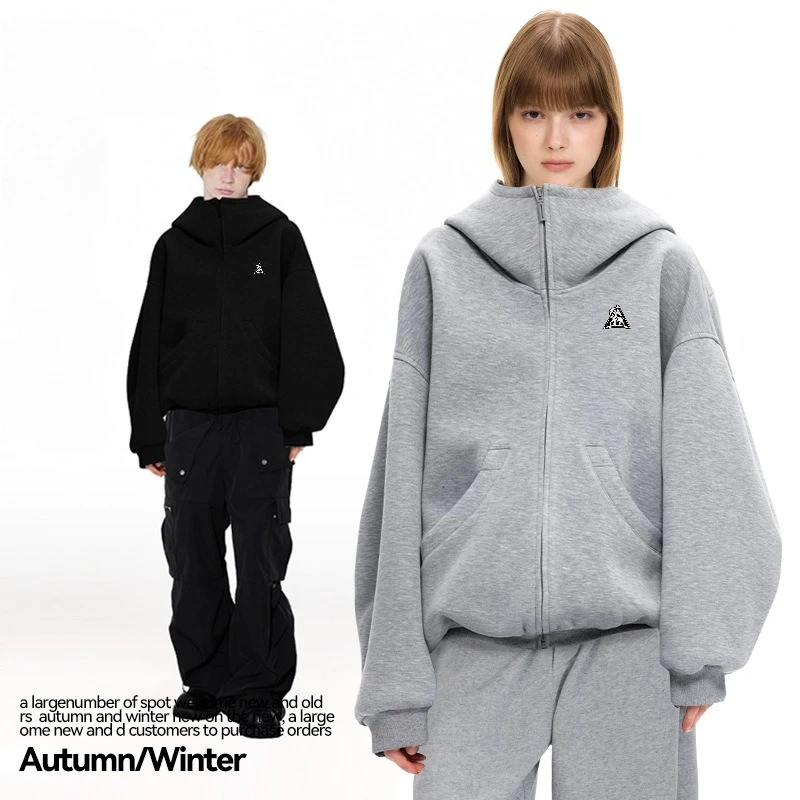 2026 New Oversize Unisex Oversized Hooded Zip-Up Sweatshirt Jacket Heavyweight Airy Cropped Design for Autumn Winter Streetwear