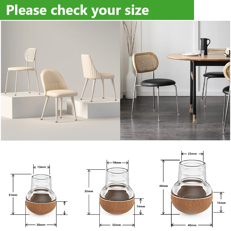 Protetores redondos do assoalho da perna da cadeira de 16 pces, almofadas da mobília para pisos de madeira, controles deslizantes da mobília para pernas da cadeira, tampões de perna de silicone