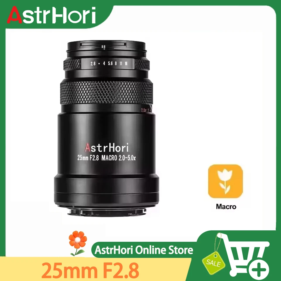 AstrHori 25 мм F2.8 Macro 2X-5X Полнокадровый объектив с ручной фокусировкой для съемки насекомых и цветов