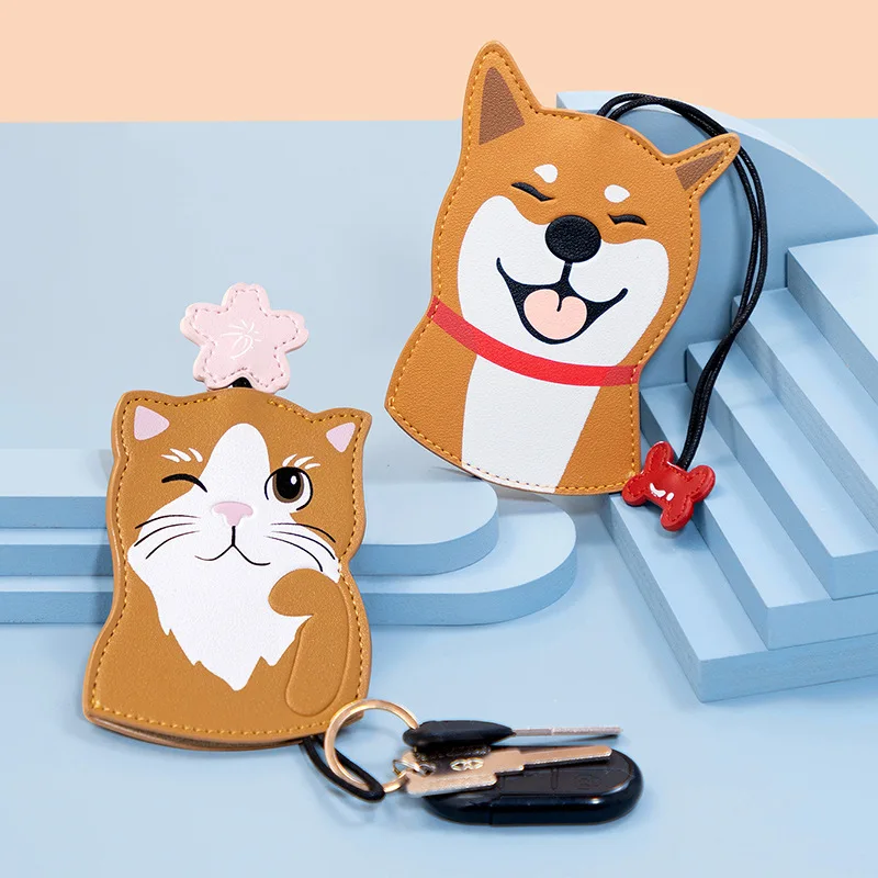 Lovely Cat Shiba Inu Unisex Pull Type Key Bag PU Leather Key Wallets Housekeepers Car Key Holder Case New Leather Keychain Pouch