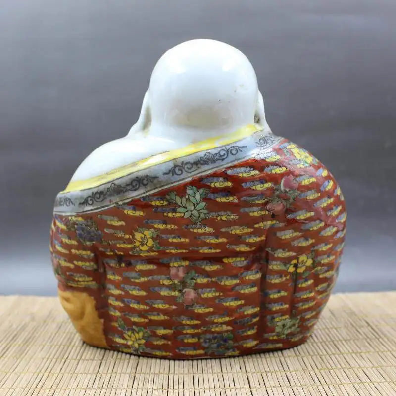 Vintage Handcrafted Famille Rose Maitreya Buddha Figurine Attract Wealth Ruyi Ornament Antique Porcelain Collectible view 4