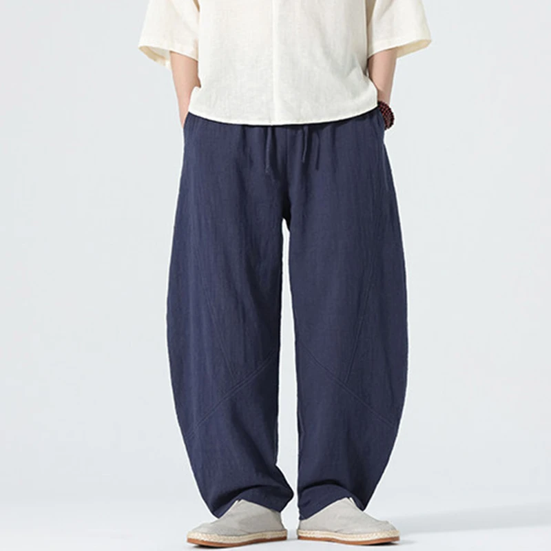 

Men Cotton Linen Casual Pants New Arrival 2026 Spring Simple Style Solid Color Loose Comfortable Male Harem Pants N094