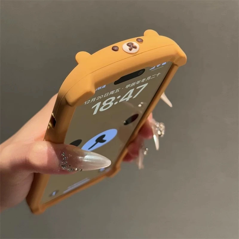 Ins Coreano 3D Del Fumetto Fluffy R-Rilakkuma Kawaii Cute Cartoon Cassa Del Telefono Per iPhone 16 15 14 13 Pro MAX Plus Y2K Copertura Antiurto