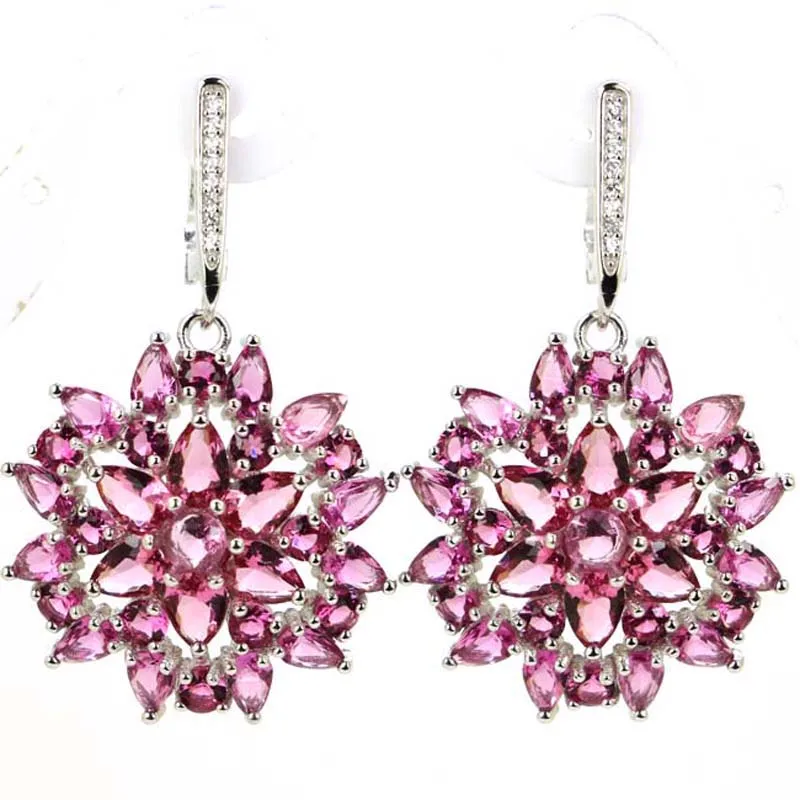 43x26mm Multi Color 9g Pink Tourmaline Golden Citrine Pink Tourmaline Tanzanite CZ Real 925 Solid Sterling Silver Earrings