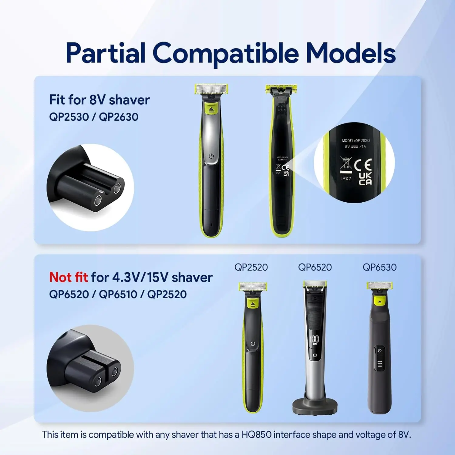 Brangdy 8 فولت HQ850 Type-C ماكينة حلاقة مهايئ شاحن محول شحن لشركة فيليبس نوريلكو Oneblade QP2630 QP2530 ماكينة حلاقة كهربائية