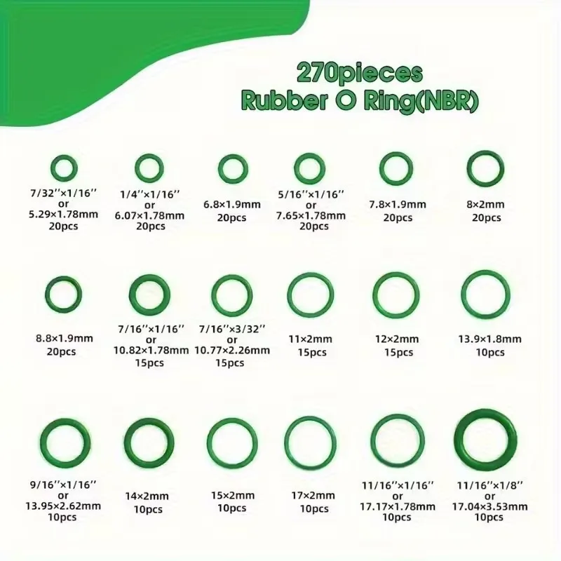 270pcs O-ring rubber seal, automobile air conditioning compression, seal ring set, rubber accessories, gasket