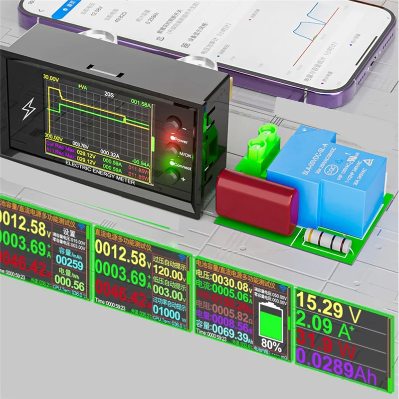 AA60-DT20W 0-420V Tuya Wifi Smart Lithium Battery Capacity Detection Tester DC Current Voltage Coulomb Power Meter