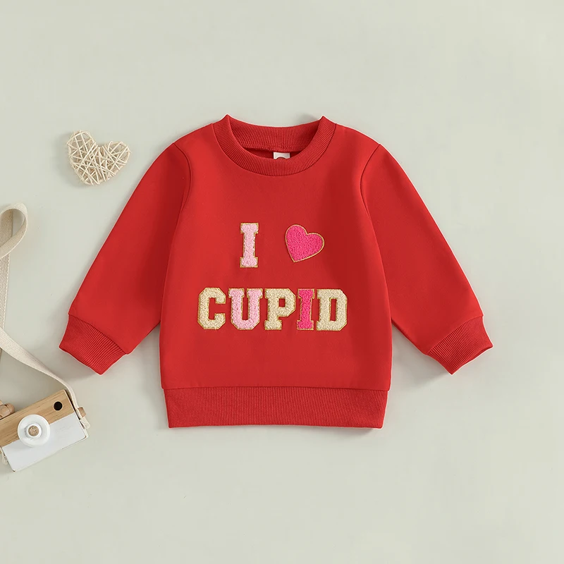 0-5 Years Baby Girl Valentine Sweatshirt Cute Letter Embroidery Round Neck Long Sleeve Spring Fall Tops for Toddler Cute Clothes