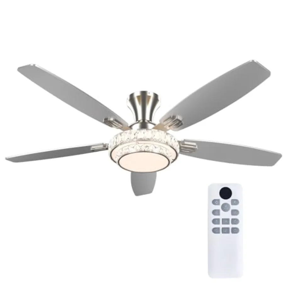 

Ceiling Fans with Lights-Crystal Ceiling Fan, 52" Low Profile Ceiling Fan and Remote Control, Flush Mount, Reversible, 3CCT, Di