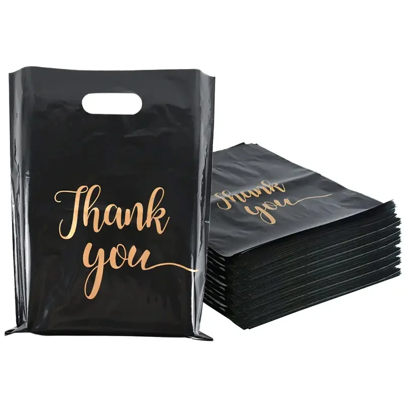 50/100pcs Gift Bag Black Medium-thick Gift Bag Packaging Bag Flat Mouth Bag Hand-held Plastic Bag Black Clothing/Sock Bag