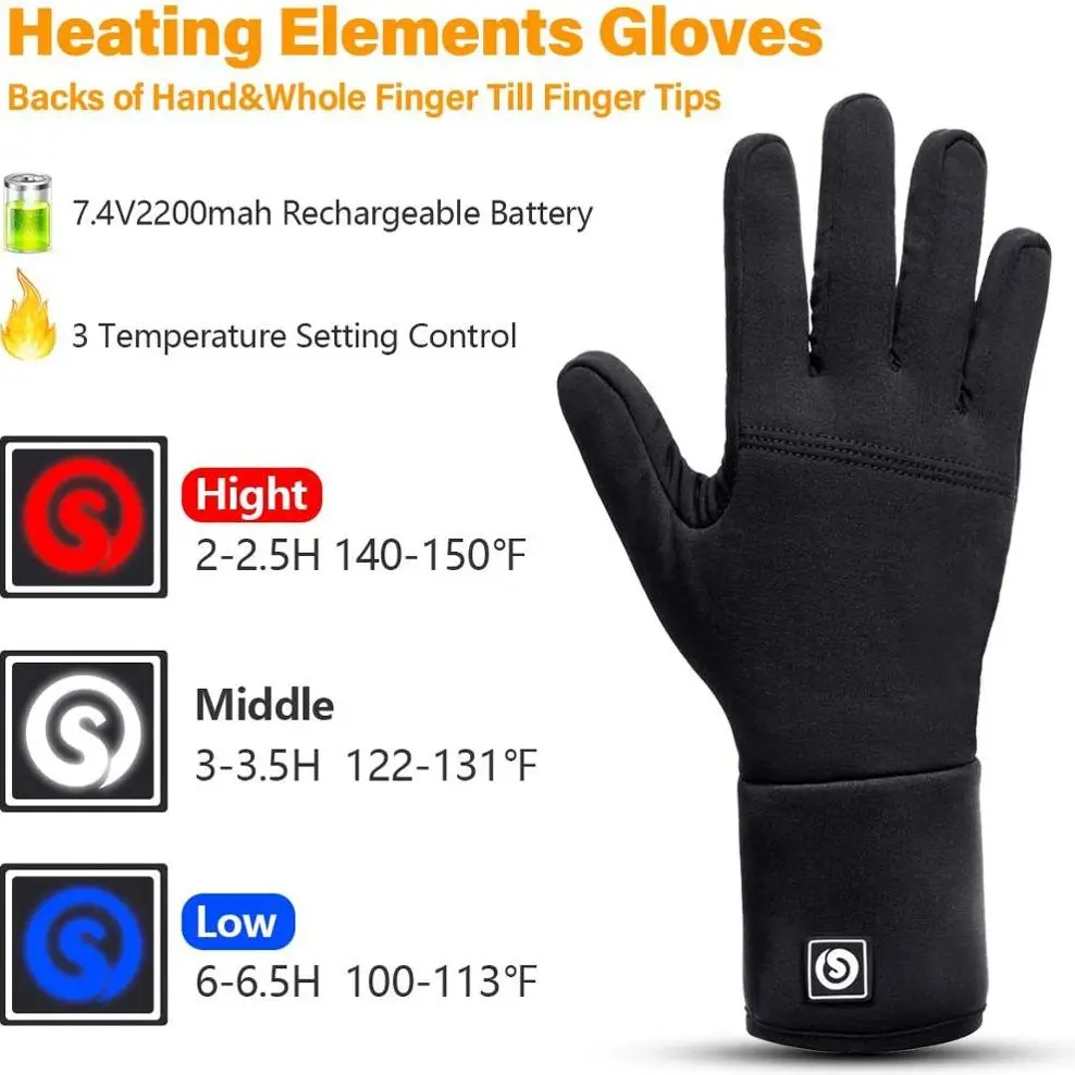 SAVIOR HEAT Winter Skiing Heated Gloves Outdoor Sports Touch Motorcycle Men Women Warm Windproof Hunting Black Mittens Bicycles