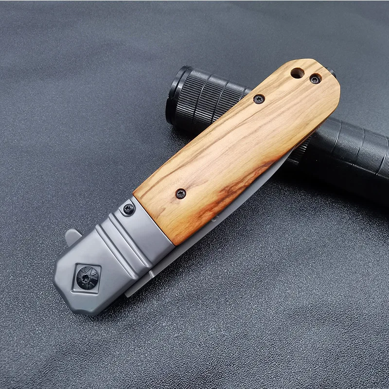 Outdoors EDC Camping Folding Knife Military Tactical Pocket Knives for Hunting and Fishing Wooden Knife Handle Men\'s Gift