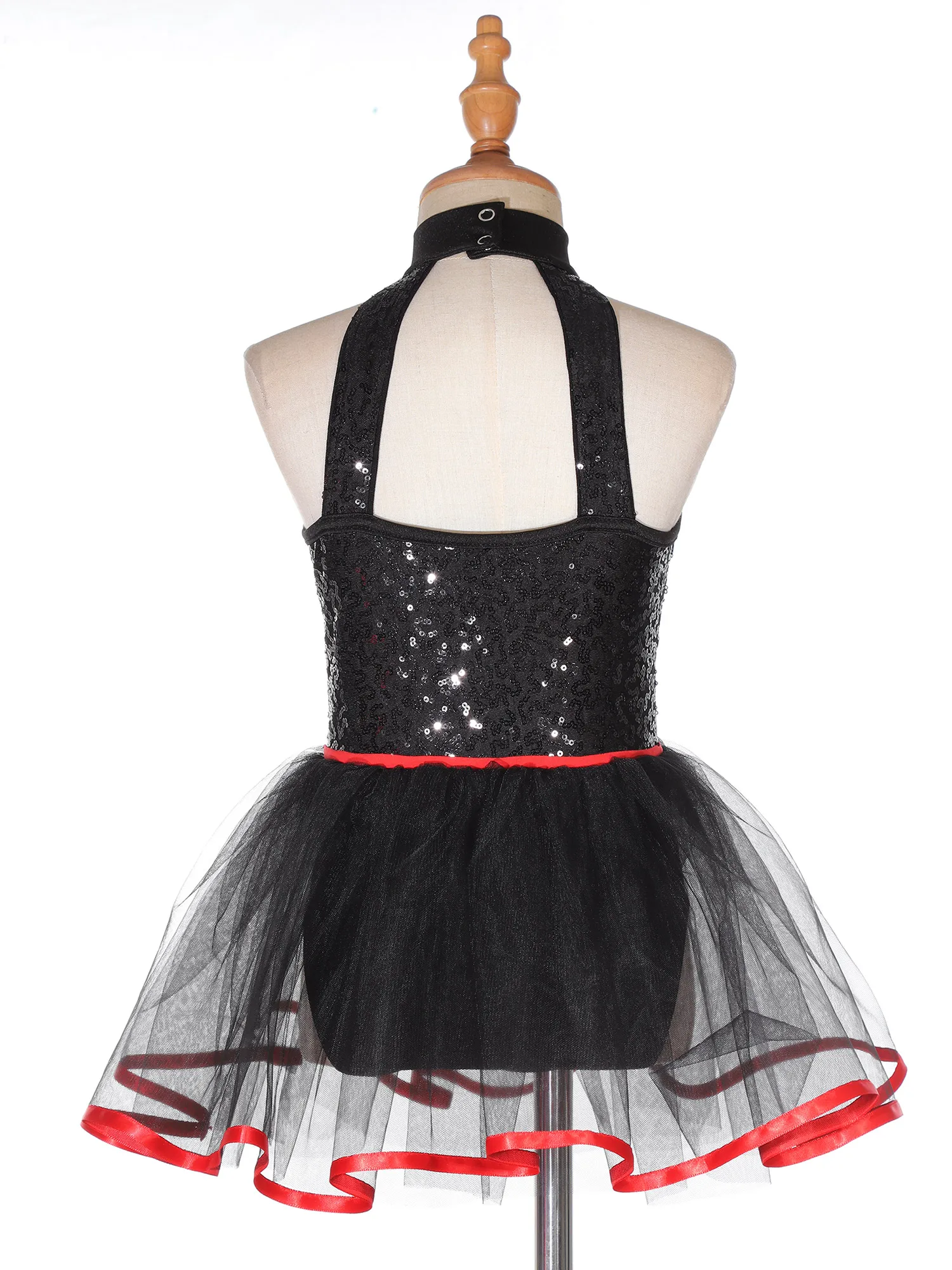 Halloween Doll Clown Costume Kids Girls Halter Neck Checkerboard Sequins Tutu Dress Bodysuit One-piece Dancewear Party Cospaly