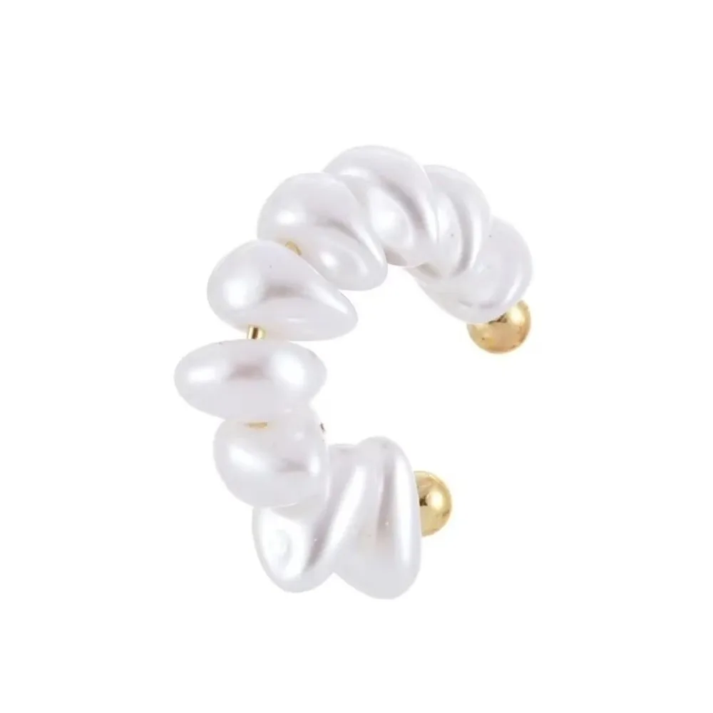 Simple Imitation Pearl C Shape Ear Cuff Metal Golded Fake Piercing Earrings Minimalism Irregular Gold Jewelry Daily