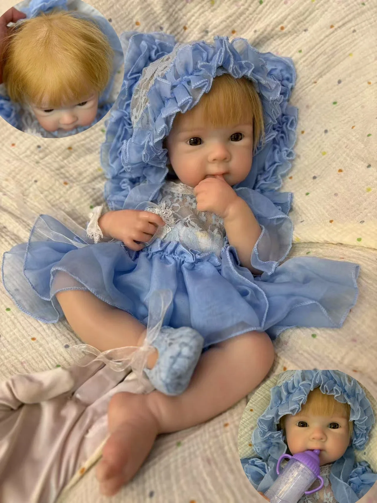 18 Inch Reborn Baby Doll Lifelike Full Body Silicone Girl Open Mouth Bettie 3D Painted Soft Touch Newborn Art Collectible Gift