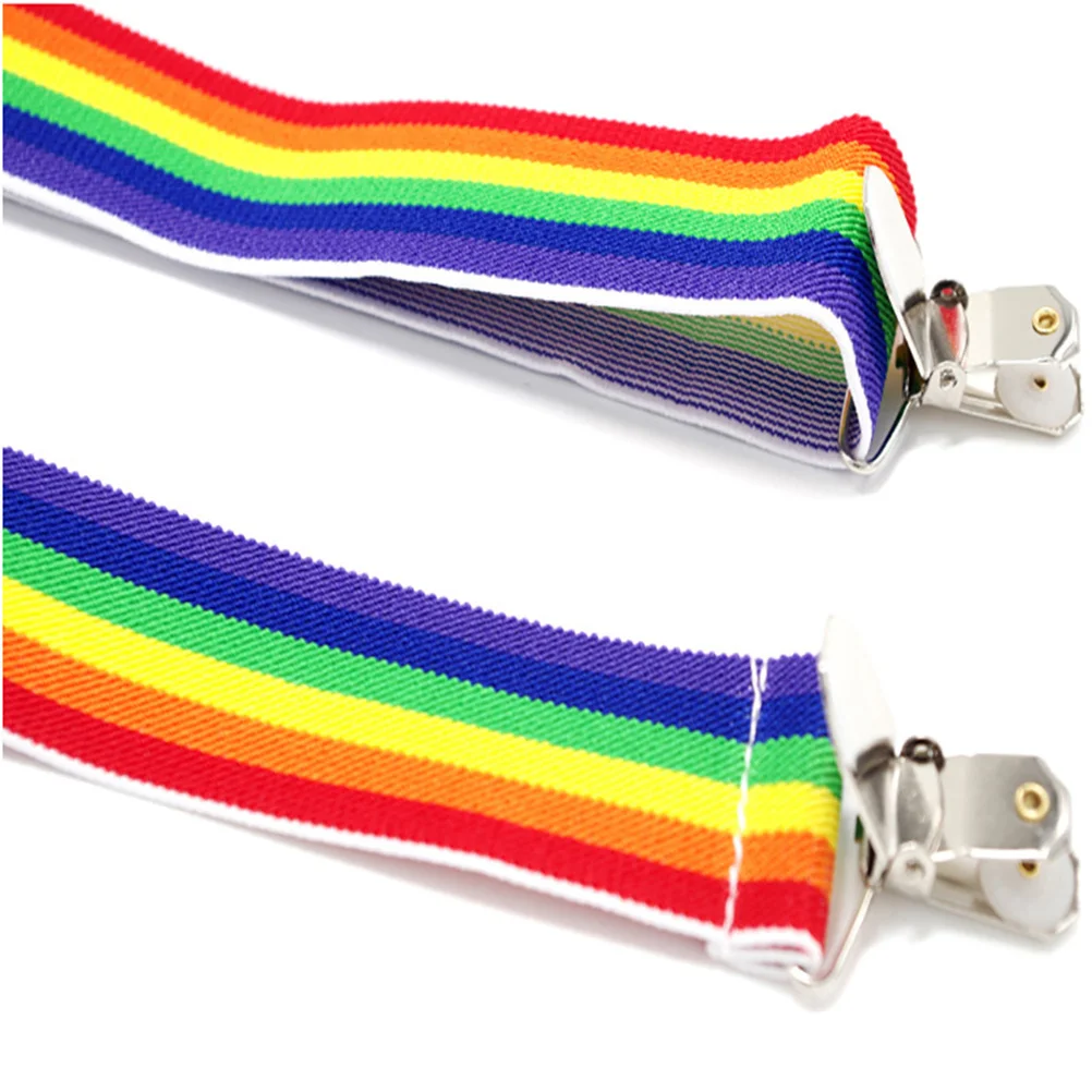 Rainbow Suspenders Y-Shape 85Cm Adjustable Clip-On Pant Braces For Trousers Jeans Unisex Elastic Fashion Accessory