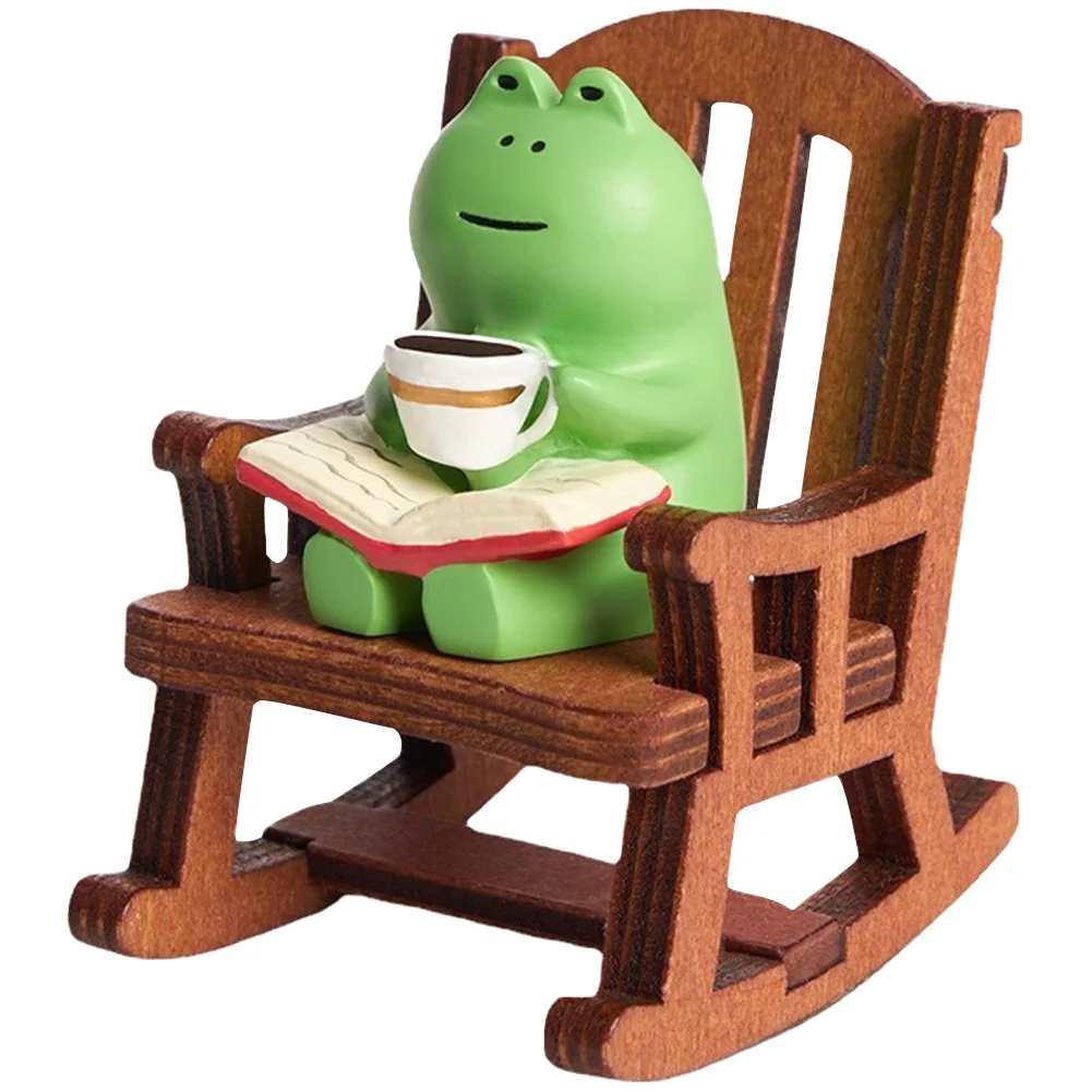 اليدوية DIY مايكرو كرسي متأرجح لطيف صغير الضفدع تمثال راتنج كرسي متأرجح تصميم مع كتاب القهوة مكتب سطح المكتب الديكور