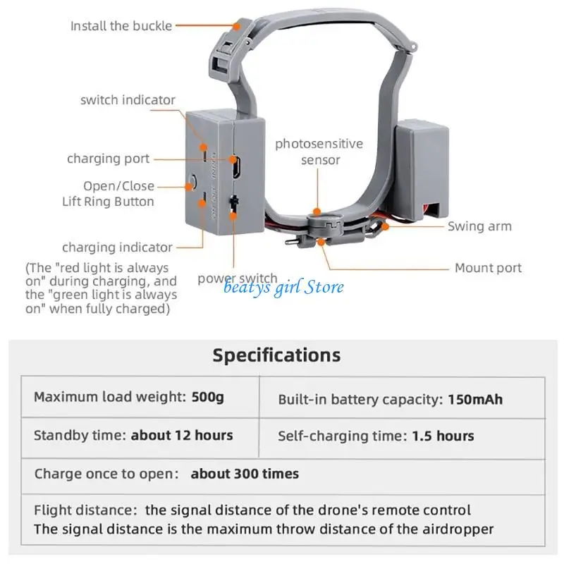 

C7AB Airdrop System with USB Charging Cable Landing Gear for MavicAir 3 Gift Delivery/Transport Devices/Wedding Scenes