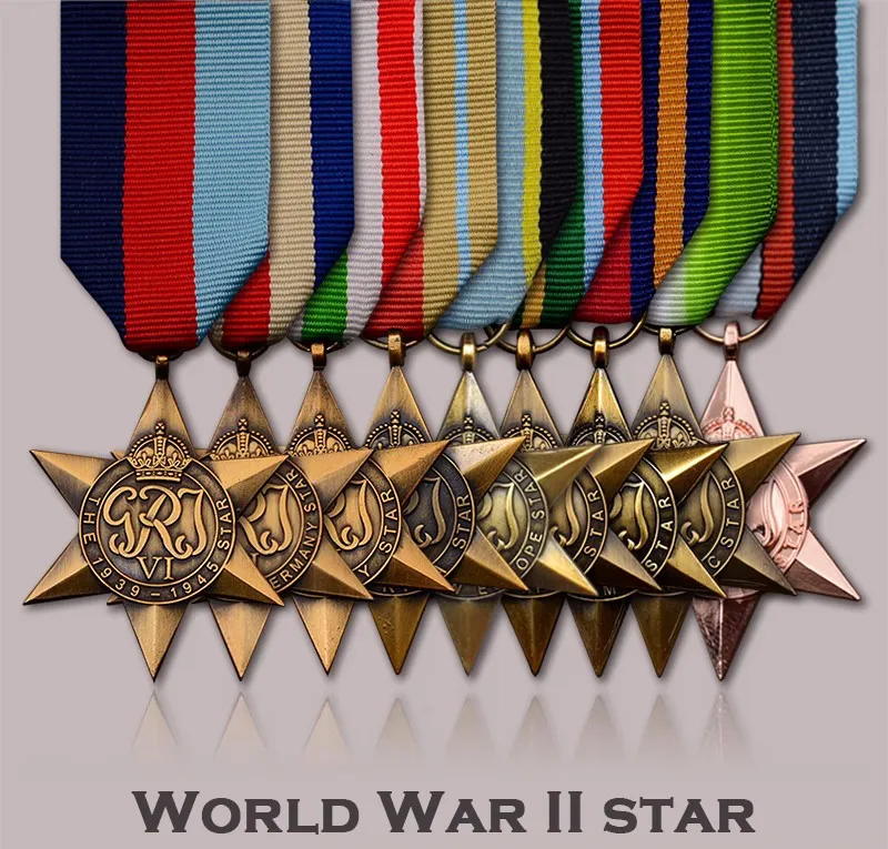 Italy Africa Franco-German World War II Star Badge Atlantic Pacific Arctic European Flying Team Burma Combat Medal of Honor