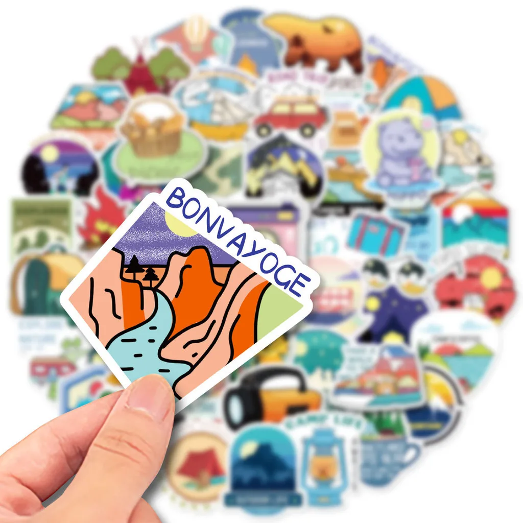 50개 야외 캠핑 및 탐험 방수 그래피티 스티커 헬멧 자전거 핸드 어카운트용 블링블링스티커스 스토어