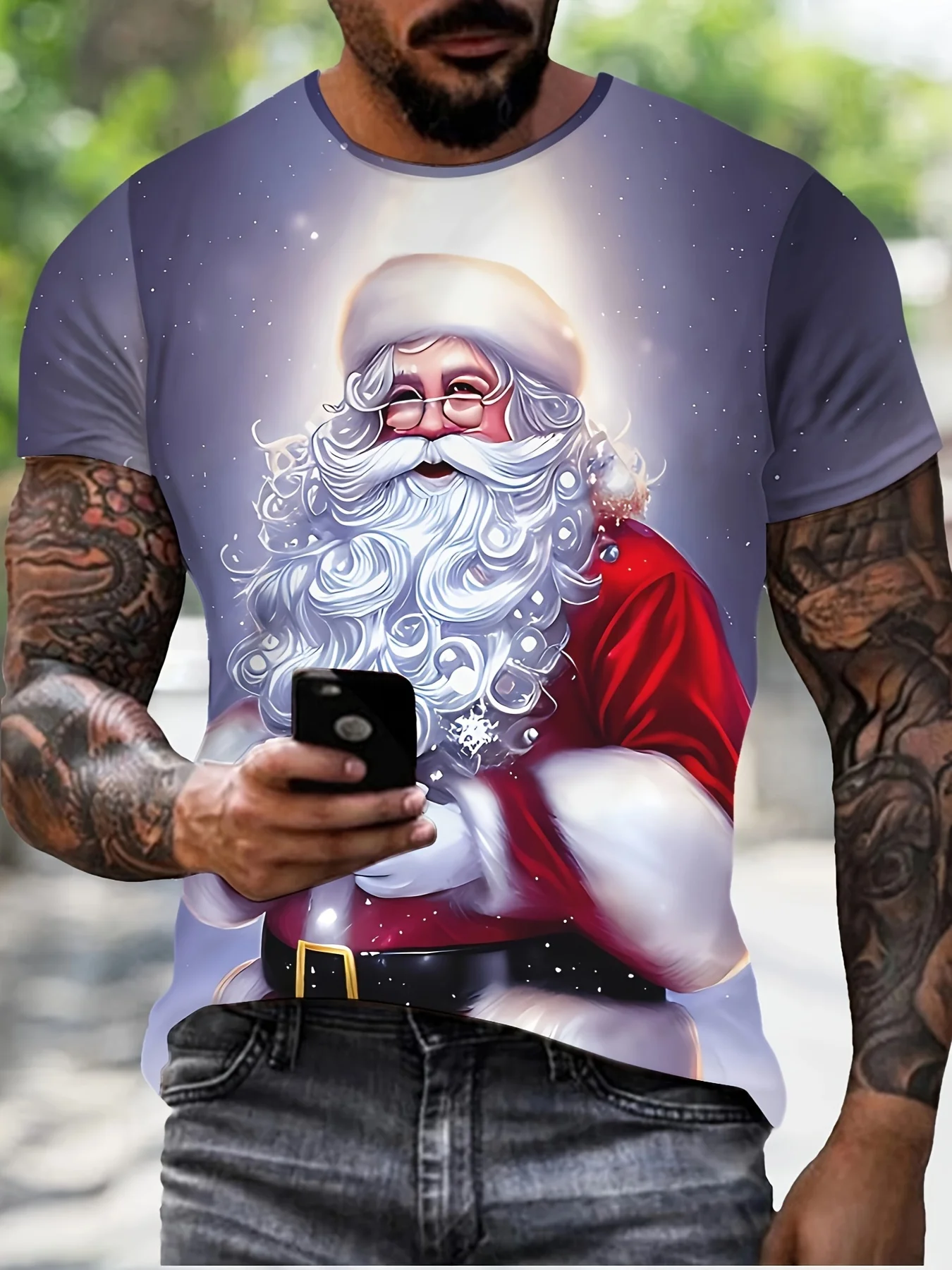 Christmas T-Shirt Men's Santa Claus Print Pattern Short Sleeved T-Shirt Casual Tee Top Outdoor Streetwear Holiday Men's Clothing