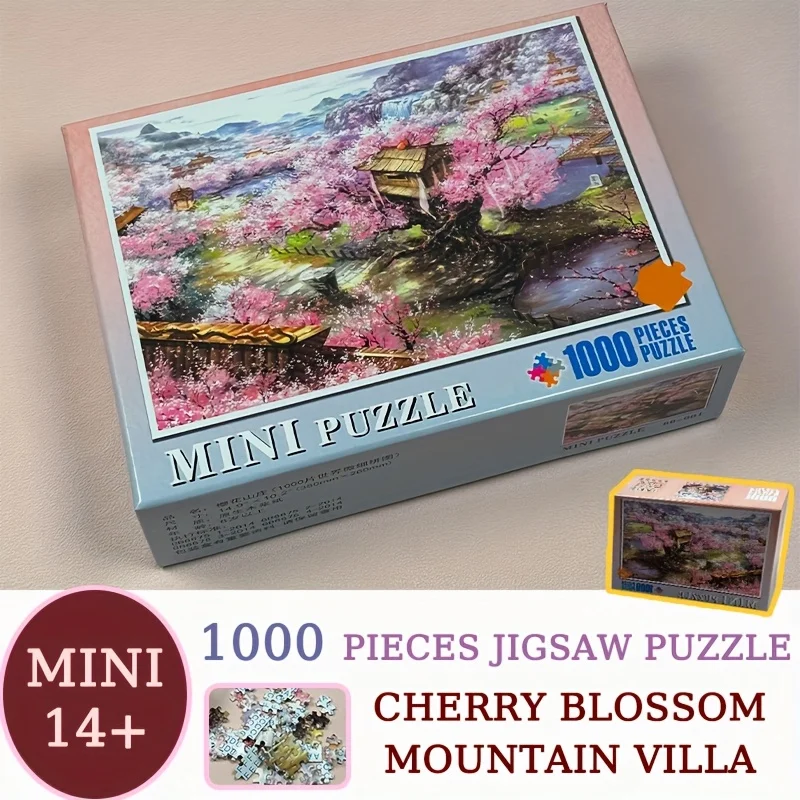 

1 коробка (1000 шт.) МИНИ-пазлы для взрослых - вилла вишни, горная вилла, 38x26 см (15x10,2 дюйма), рождественские подарки, чулки