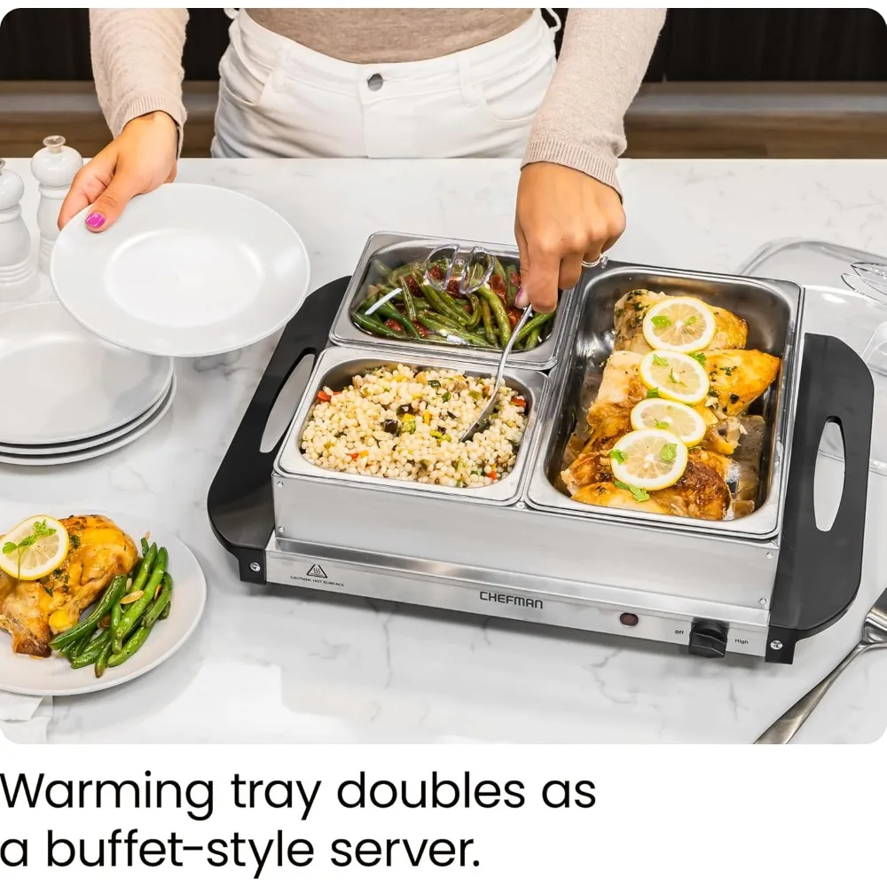Warming Tray w/Adjustable Temperature & 3 Chafing Dishes,Hot Plate Perfect for Holidays, Catering, Parties,Events & Home Dinners