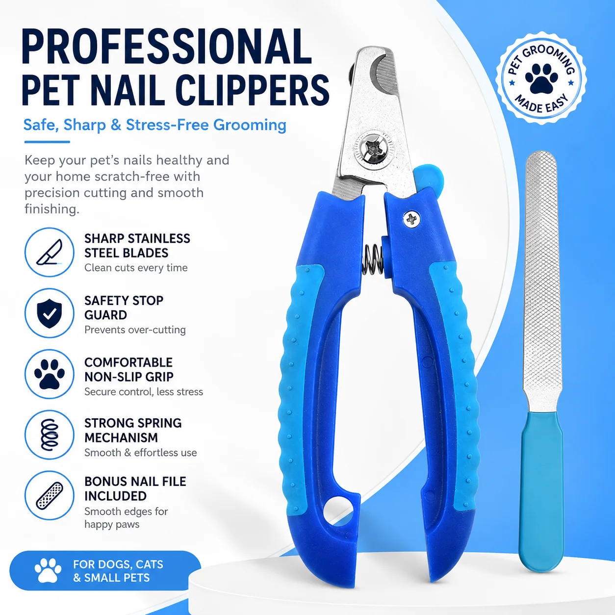 Professional Pet Nail Clipper Set for Dogs and Cats Stainless Steel Nail Trimmer with Nail File Non Slip Handle Safe Grooming To