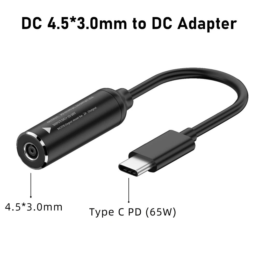 DC 4.5x3.0mm for Dell Hp Laptop Adapter to 65W USB-C Type C PD Charging Cable Cord for MacBook Samsung Huawei Xiaomi