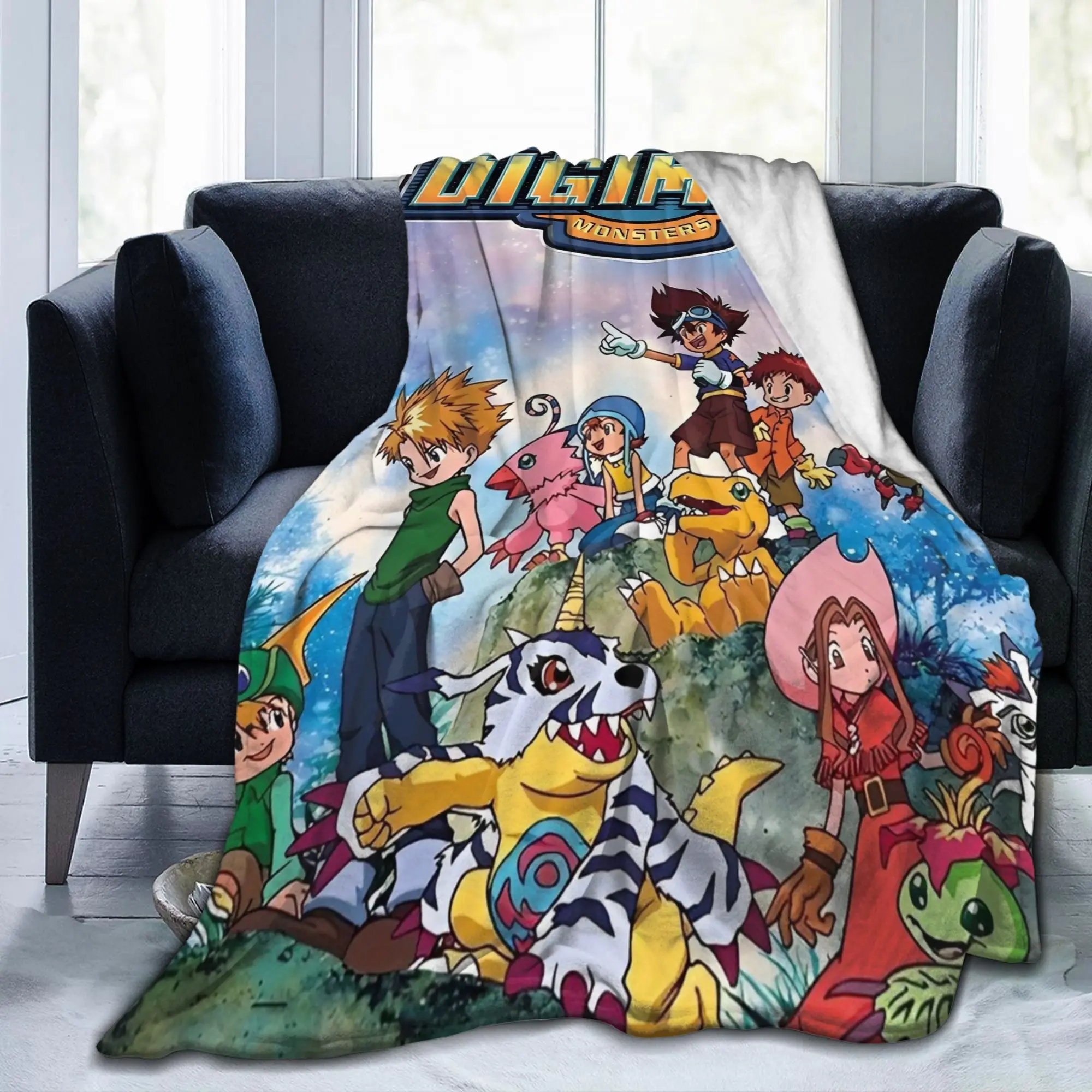 Digimon Cartoon Adventure Knitted Blanket Digital Monster Anime Wool Throw Blanket Bed Sofa Portable Ultra-Soft Warm Bedspreads
