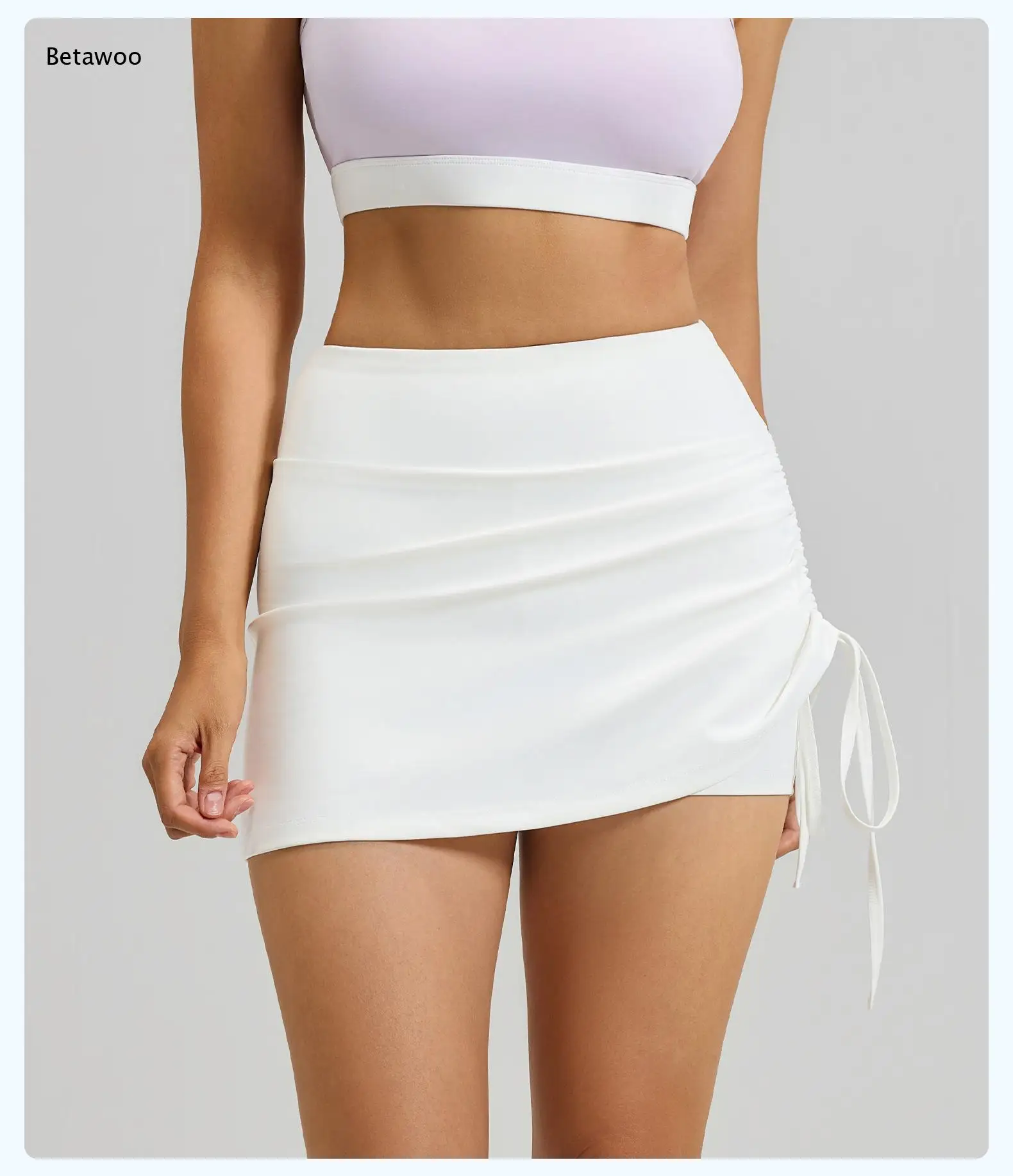 Drawstring Ruched Skort Asymmetrical Wrap Mini Skirt Built-In Liner Stretch Athletic Short Skirt for Workout Daily Leisure