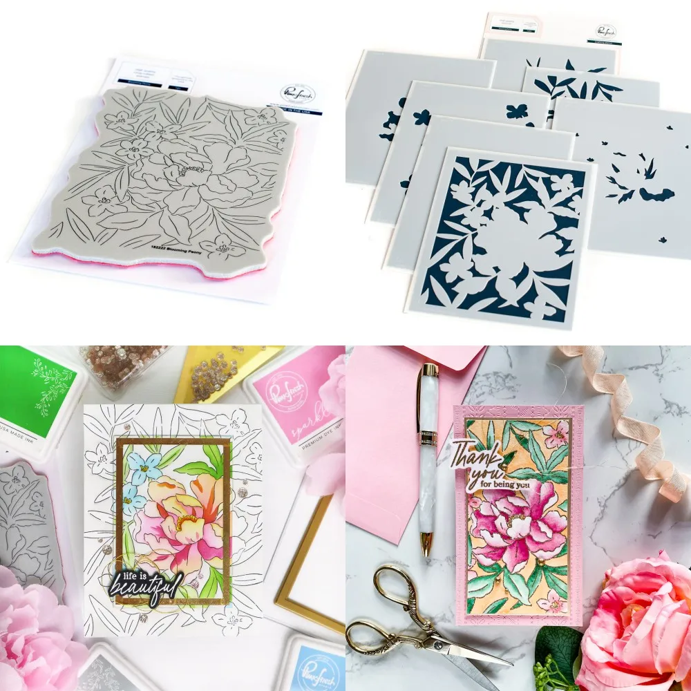 

Blooming Peony Layering Stencils Clear Stamps Scrapbooking Decorative Embossing DIY Make Paper Cards Crafts 2022 New Arrivals