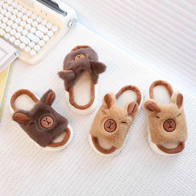 

Зимние тапочки для мальчиков и девочек, массивные слипоны с открытым носком, шикарные детские туфли на плоской подошве, однотонная нескользящая удобная детская обувь, От 7 до 12 лет