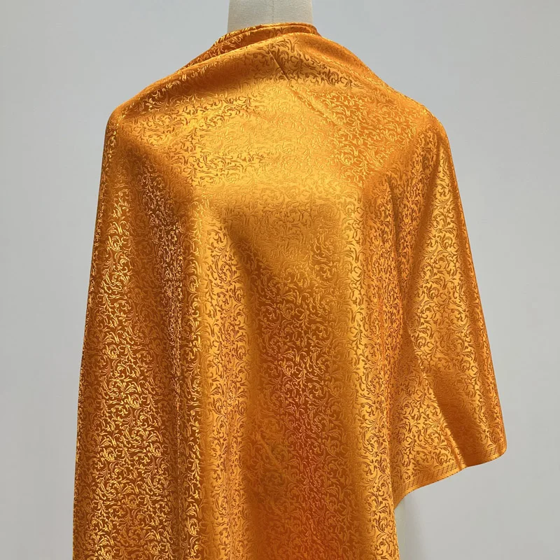 

Предварительно вырезанная яркая оранжевая жаккардовая ткань с подробным цветочным дизайном, парча из полиэстера премиум-класса для платьев, подушек, домашнего декора