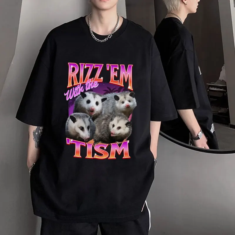 Funny Possum T Shirt Men Women Raccoon Retro Bootleg T-shirt Style Rizz Em with The Tism Retro Shirt Gift Vintage Opossum Tees