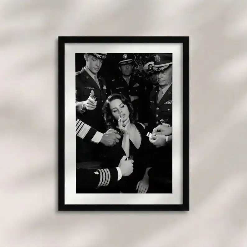Retro Black and White Cigarette Canvas Wall Art Poster, Frameless Abstract Women Photography Prints for Aesthetic Room Decortion