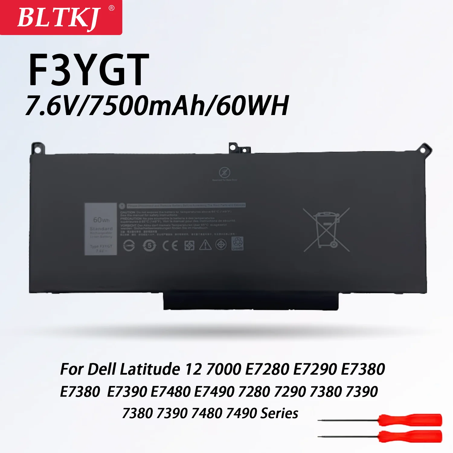

F3YGT 60wh For Dell Laptop Battery7480 2X39G Latitude 7480 7390 7280 7290 7380 7490 E7280 E7480 E7490 12 7000 13 7000 14 7000 Se