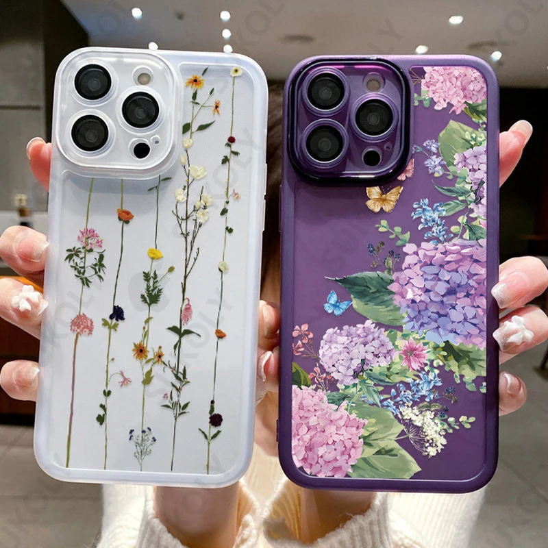 Flower Soft Silicone Phone Case For iPhone 15 Pro Max 14 13 12 Pro Max 11 Lens Camera Protection ShockProof Bumper Back Cover