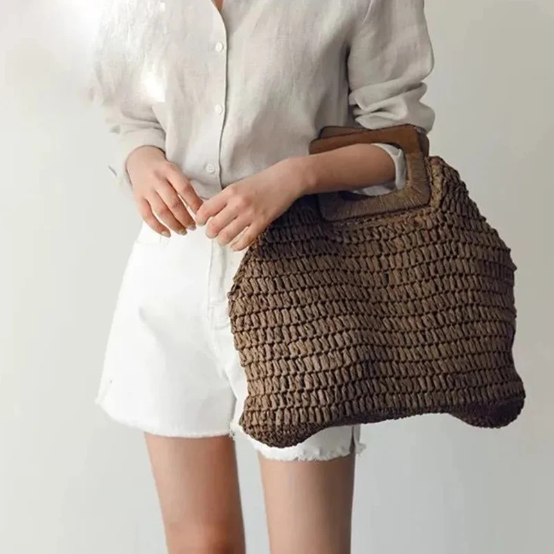 Handbag Vintage Bohemian Straw Bag for Women Summer Large Capacity Beach Handbag Rattan Handmade Kintted Travel Bags Bolsas