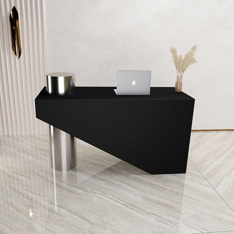 

Executive Company Reception Desks Shelves Design Beauty Stainless Steel Reception Desks Long Corner Bureau Trendy Furniture