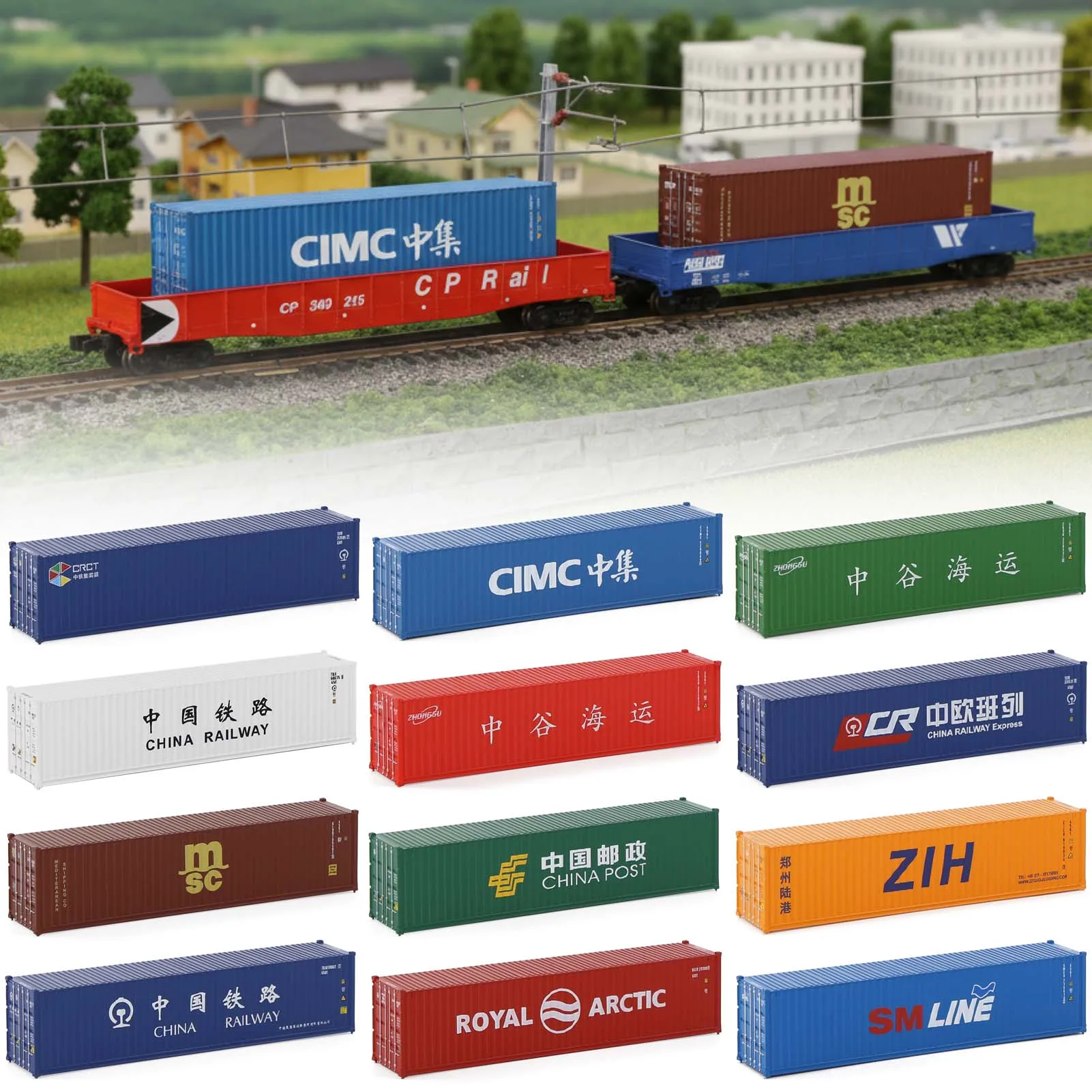 Evemodel N Scale 1:160 40ft Shipping Container 40' Cargo Box with Magnets C15008 Evemodel Container Different Logos